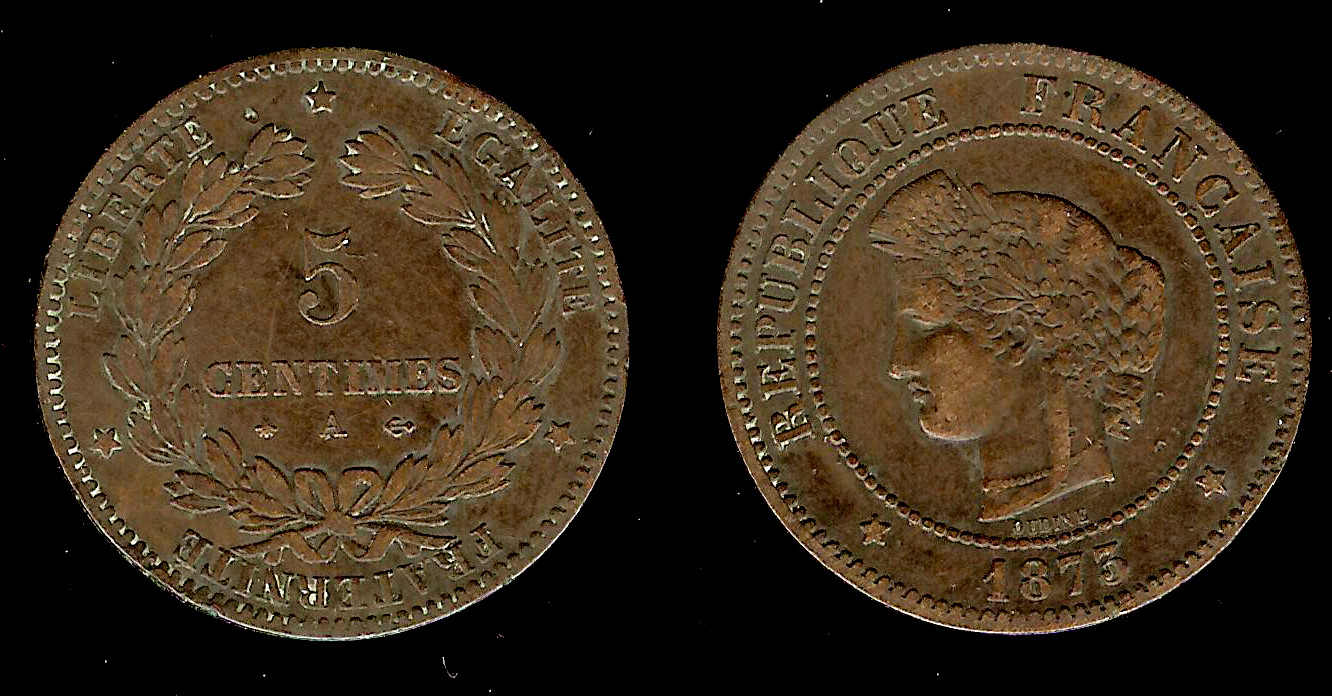 5 centimes Ceres 1873A VF+
